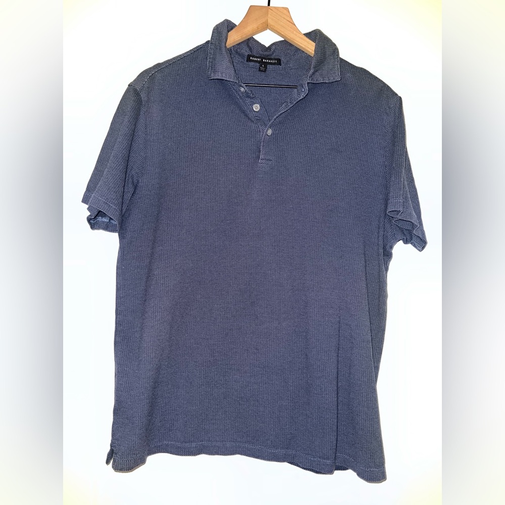 ROBERT BARAKETT blue pique polo, short sleeve men’s size large